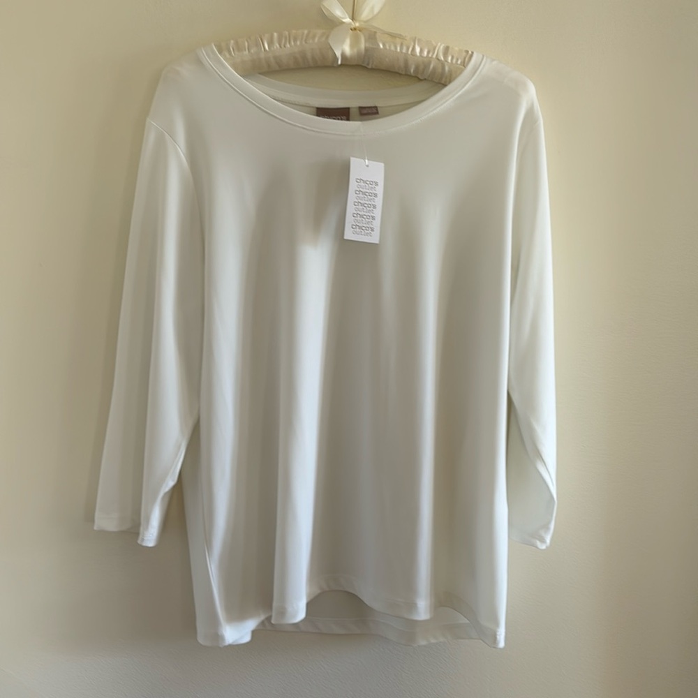 Chicos Lily Scoop 3 Qtr Top in Antique White